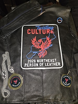 NE Person of Leather patch and medallions